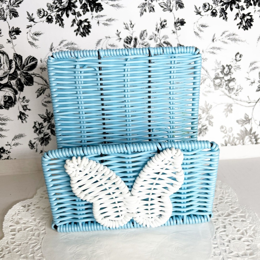 Blue Wire Wicker Butterfly Napkin/Letter Holder Vintage Cottagecore Whimsy